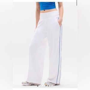 Athleta White Wide-Leg Pants with Blue Side Stripe